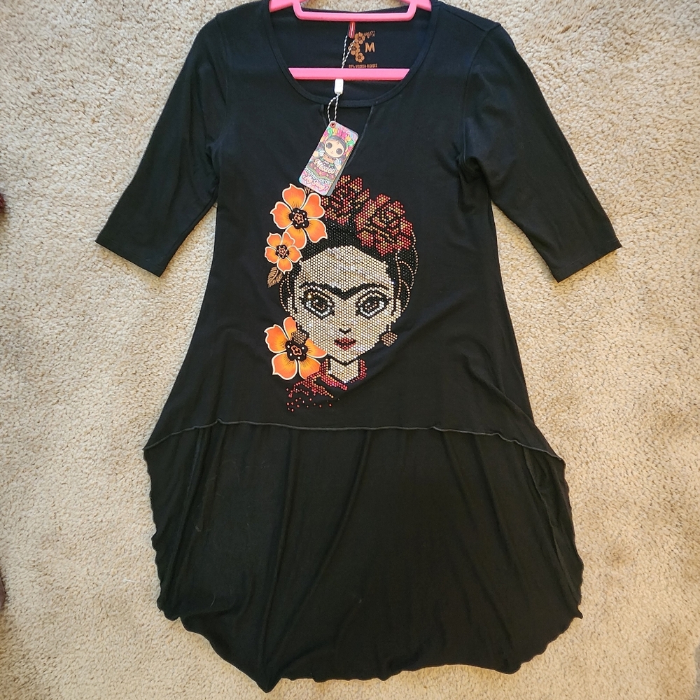 Black Dress with Artistic Face Design